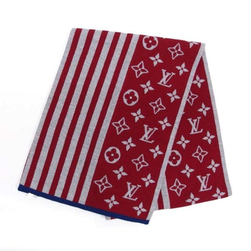LOUIS VUITTON Escharpe Monogram Stripes muffler red x gray blue - Logoexplore