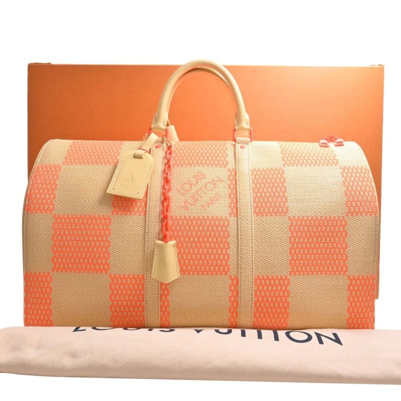 LOUIS VUITTON Damier Giant Raffia Keepall Bandouliere 50 Handbag Boston Bag M57419 Beige Orange Ladies - Logoexplore - Image 3