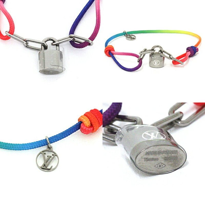 LOUIS VUITTON Brasserie Silver Lockit Virgil Abloh Rainbow Titanium Cord Bracelet Q05269 Multicolor - Logoexplore - Image 3
