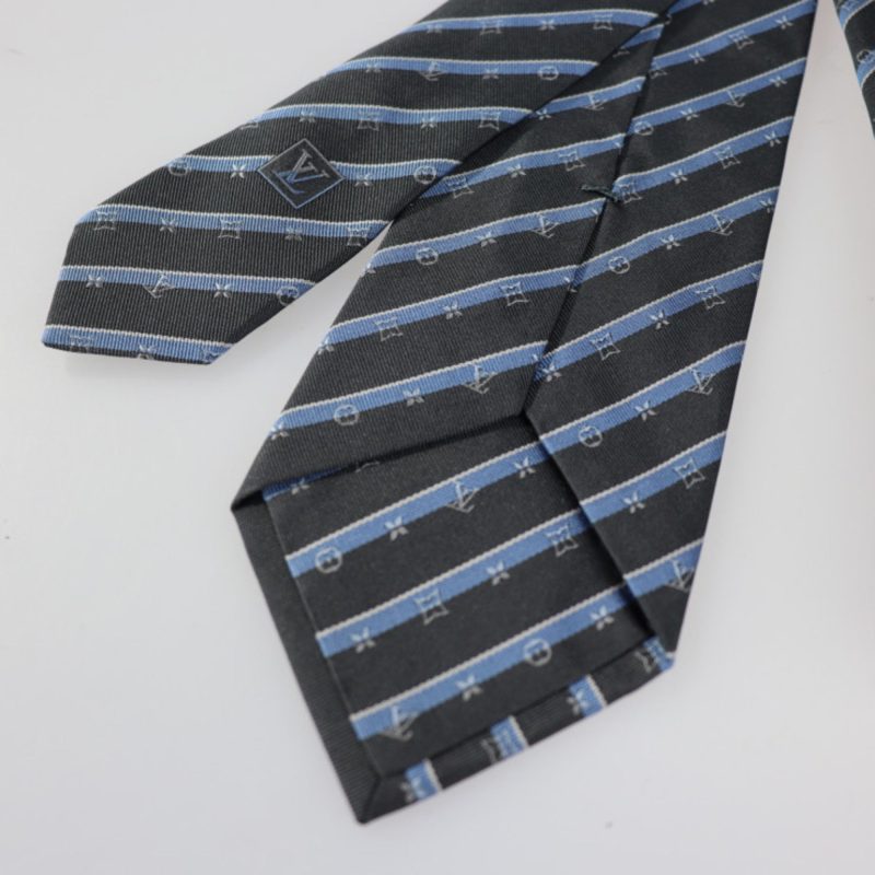 LOUIS VUITTON Cravat Monogram Ribbon Tie M71726 Silk Gray Series Blue Stripe Overall Pattern Logo - Logoexplore - Image 4