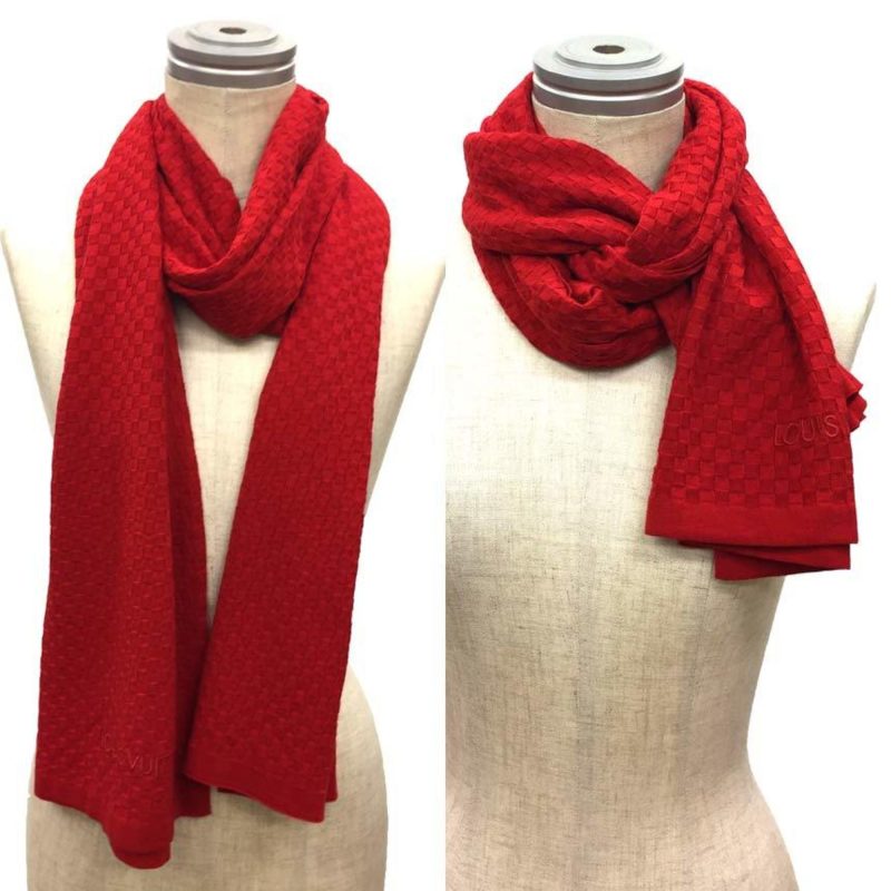 LOUIS VUITTON Escharp Micro Damier M75131 Red Cotton x Cashmere Stole aq5288 - Logoexplore - Image 2