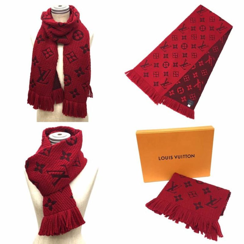 LOUIS VUITTON Escharpe Mania M74732 Rouge Red Muffler Wool x Silk Monogram - Logoexplore - Image 2
