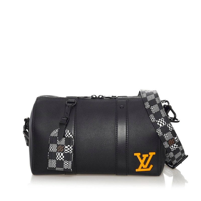 Louis Vuitton Damier Distorted City Keepall Shoulder Bag M57417 Black Grain Leather Men's LOUIS VUITTON - Logoexplore