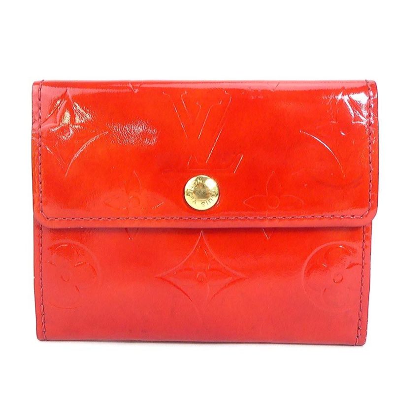 LOUIS VUITTON coin case card monogram verni patent leather red gold ladies - Logoexplore