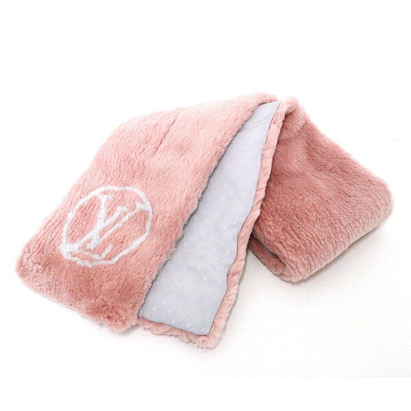 LOUIS VUITTON Echarpe LV Stamp Tippet Muffler Fur M73023 Pink White Beaver Silk 100% - Logoexplore