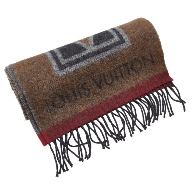 LOUIS VUITTON Escharpe LV Sticker Muffler M70040 Brown Multicolor Wool Cashmere Men's - Logoexplore