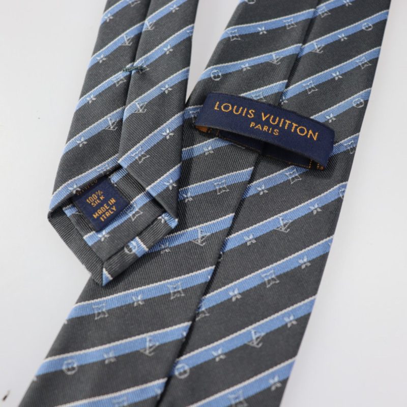 LOUIS VUITTON Cravat Monogram Ribbon Tie M71726 Silk Gray Series Blue Stripe Overall Pattern Logo - Logoexplore - Image 5