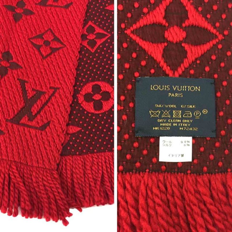LOUIS VUITTON Escharpe Mania M74732 Rouge Red Muffler Wool x Silk Monogram - Logoexplore - Image 3