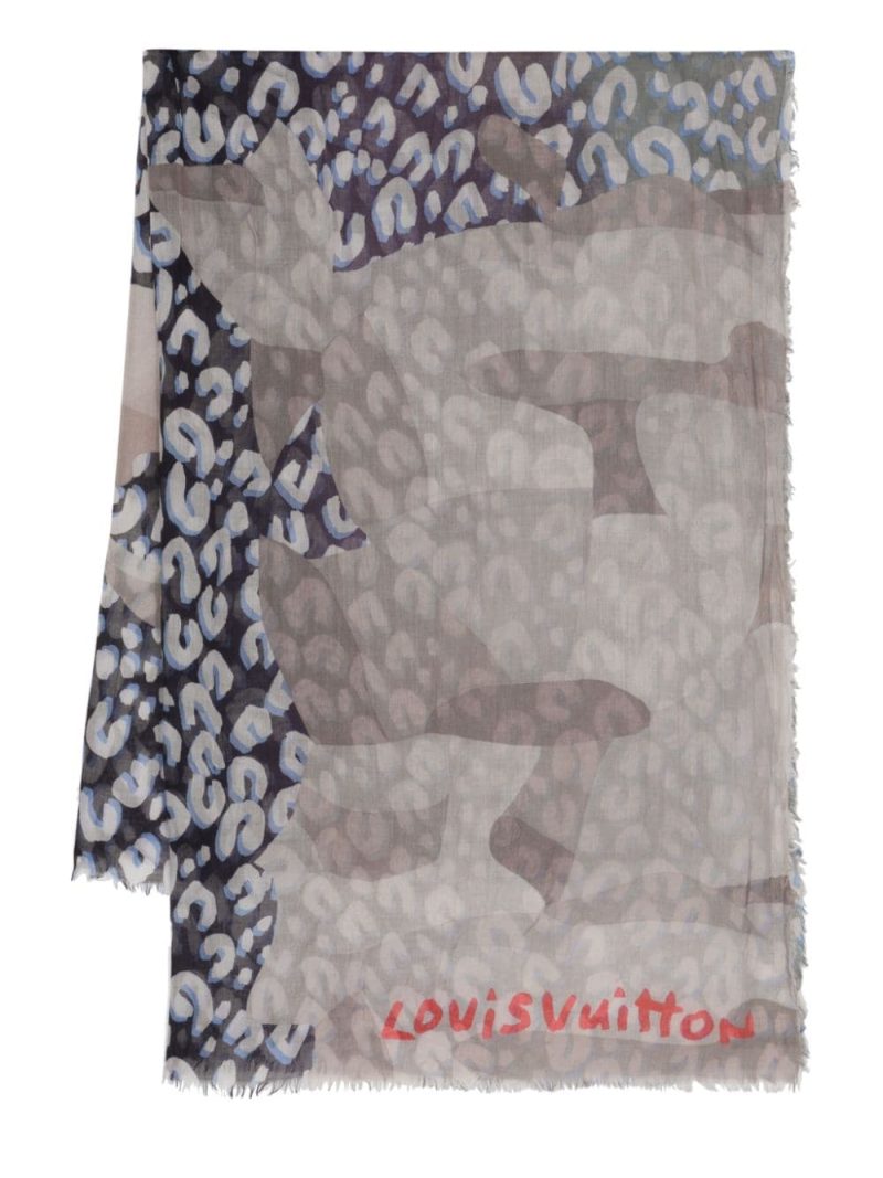 LOUIS VUITTON Cheetah Print Scarf Grey/Navy - Logoexplore