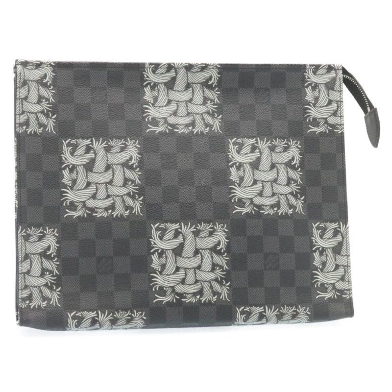 LOUIS VUITTON Damier Graphite Pochette Voyage Clutch Bag N61234 LV 27628A - Logoexplore