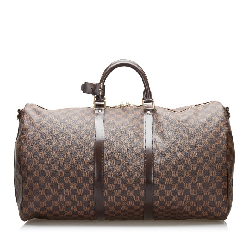 LOUIS VUITTON Damier Ebene Keepall Bandouliere 55 Brown - Logoexplore