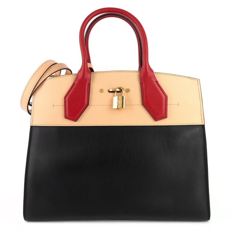 LOUIS VUITTON City Steamer MM Black Creme Bourgogne Calfskin Tote Bag - Logoexplore