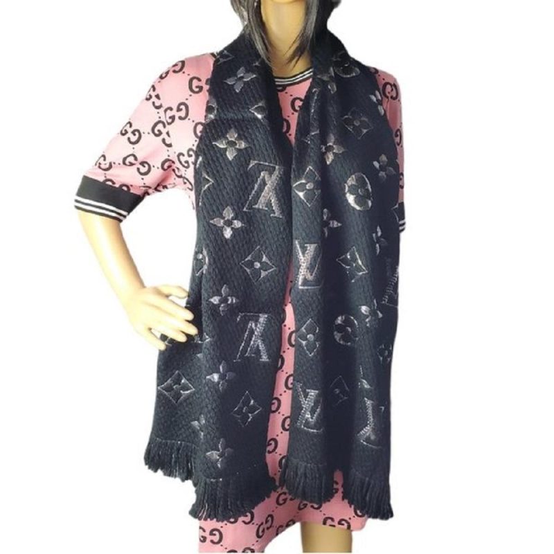 Louis Vuitton Black Logomania Shine Scarf Brand New - Logoexplore