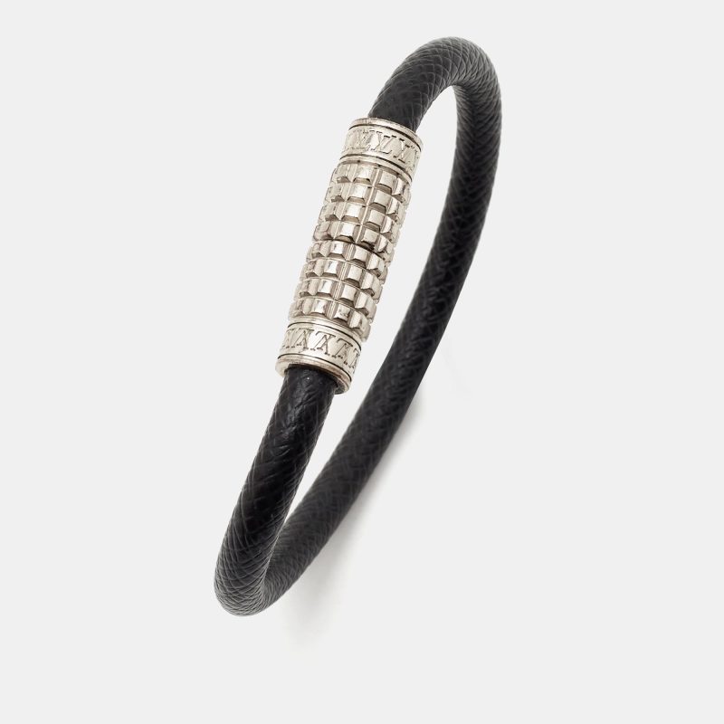 LOUIS VUITTON Digit Damier Ardoise Taiga Leather Silver Tone Bracelet - Logoexplore - Image 2