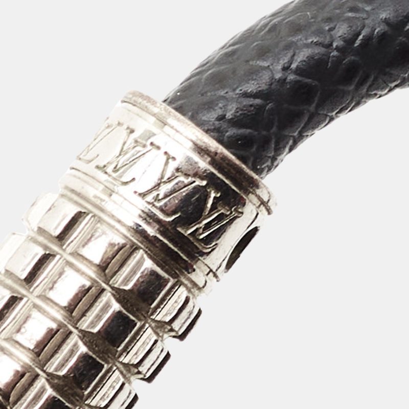 LOUIS VUITTON Digit Damier Ardoise Taiga Leather Silver Tone Bracelet - Logoexplore - Image 5