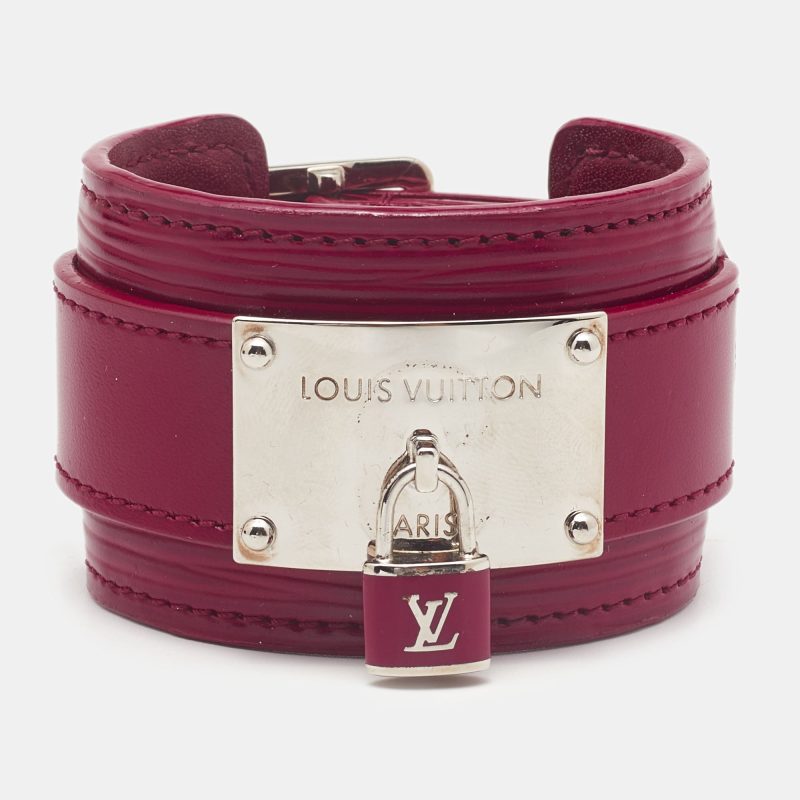 LOUIS VUITTON Fuschia Pink Vernis Infinit Gold Tone Cuff Bracelet 17 - Logoexplore