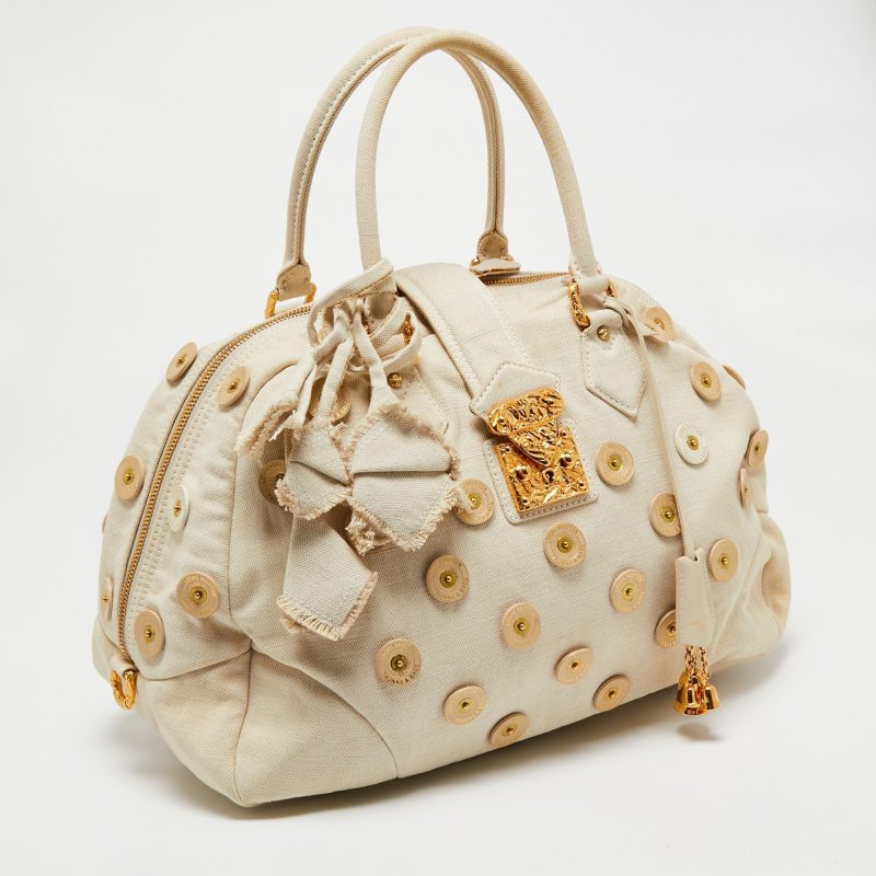 Louis Vuitton Cream Canvas Polka Dot Panama Bowly Bag - Logoexplore - Image 3