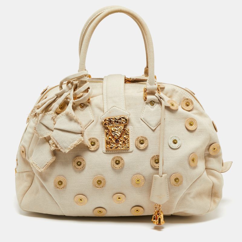 Louis Vuitton Cream Canvas Polka Dot Panama Bowly Bag - Logoexplore