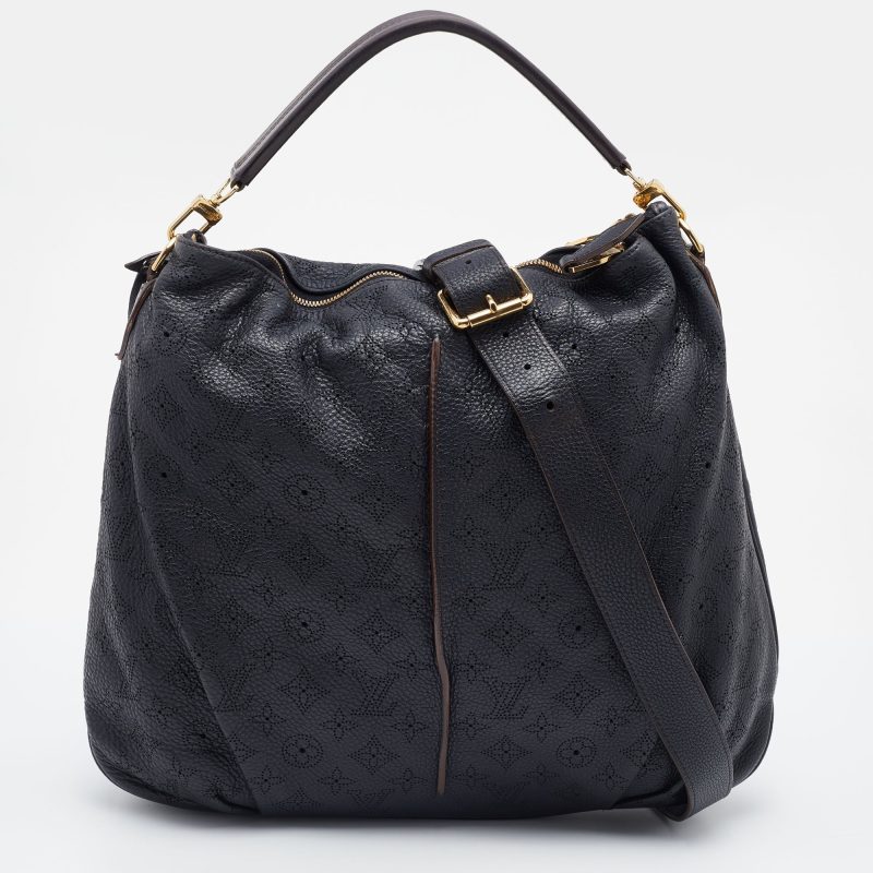 LOUIS VUITTON Black Monogram Mahina Leather Selene MM Bag - Logoexplore
