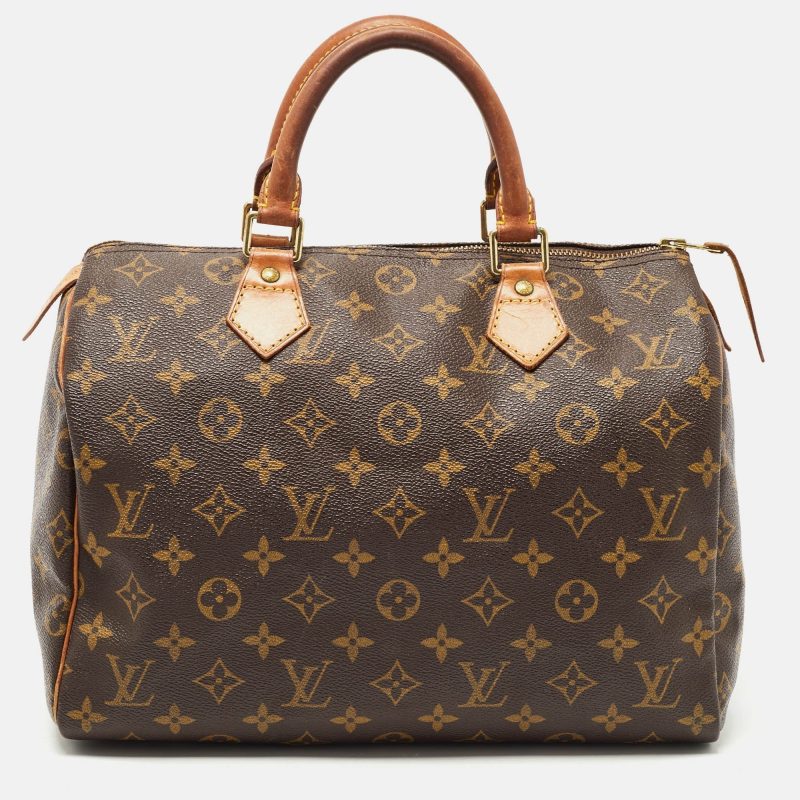 LOUIS VUITTON Brown Monogram Canvas Speedy 30 Top Handle Bag - Logoexplore