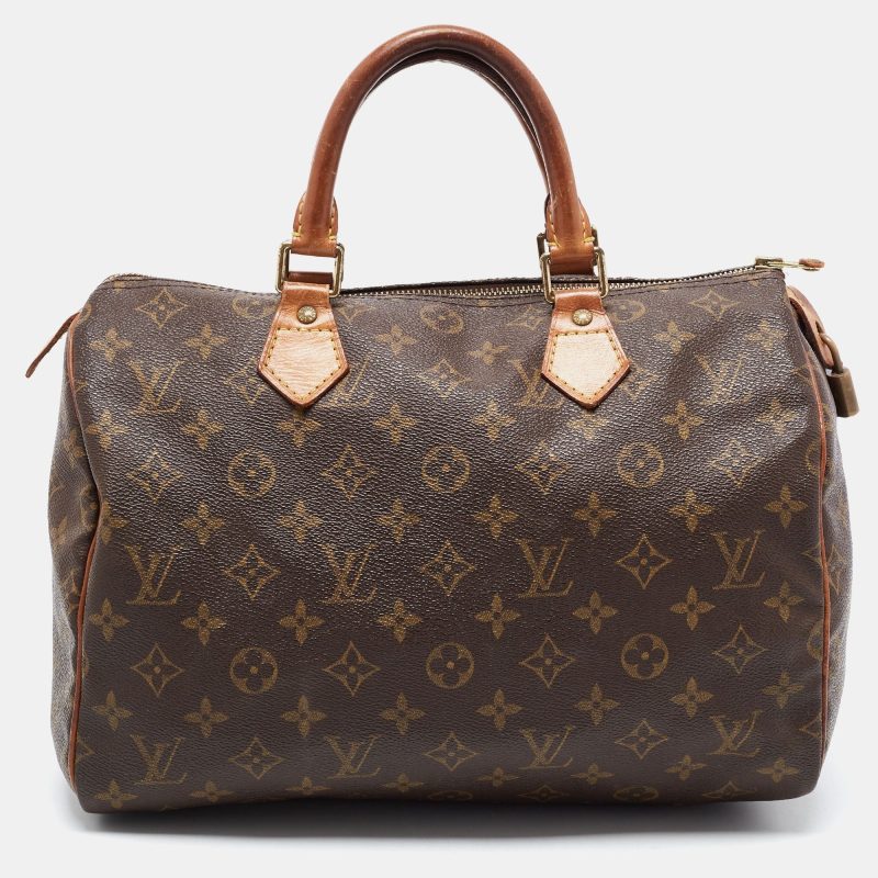 LOUIS VUITTON Brown Monogram Canvas Speedy 30 Top Handle Bag - Logoexplore