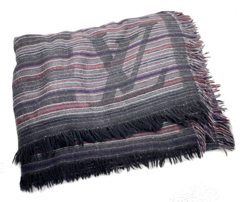 LOUIS VUITTON Dark Grey Stripe Cashmere Wool Shawl Scarf - Logoexplore