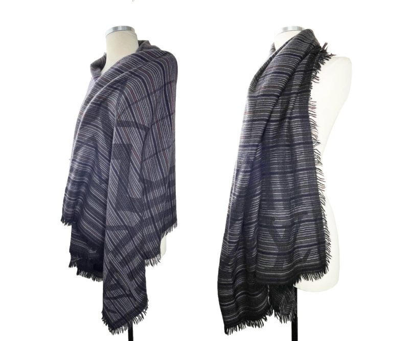 LOUIS VUITTON Dark Grey Stripe Cashmere Wool Shawl Scarf - Logoexplore - Image 2