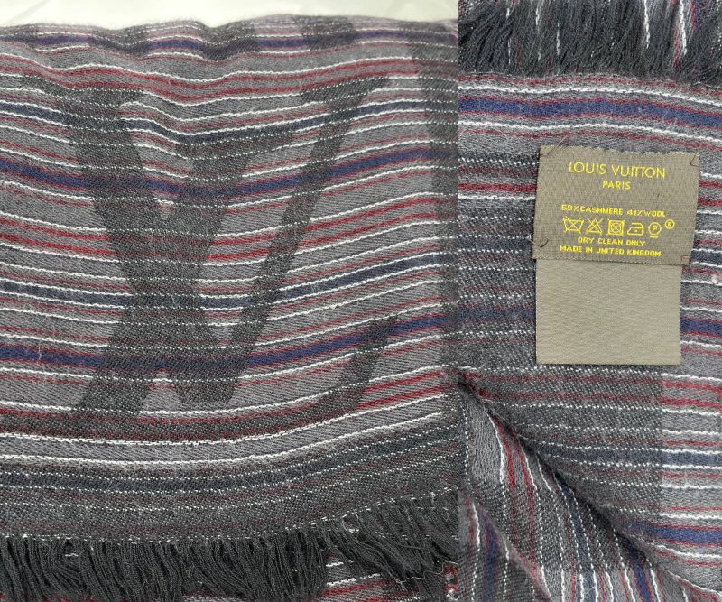LOUIS VUITTON Dark Grey Stripe Cashmere Wool Shawl Scarf - Logoexplore - Image 3