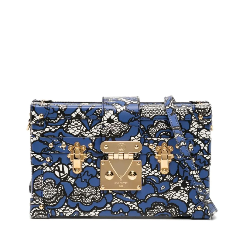 LOUIS VUITTON Blue Lace Floral Petite Malle Bag - Logoexplore
