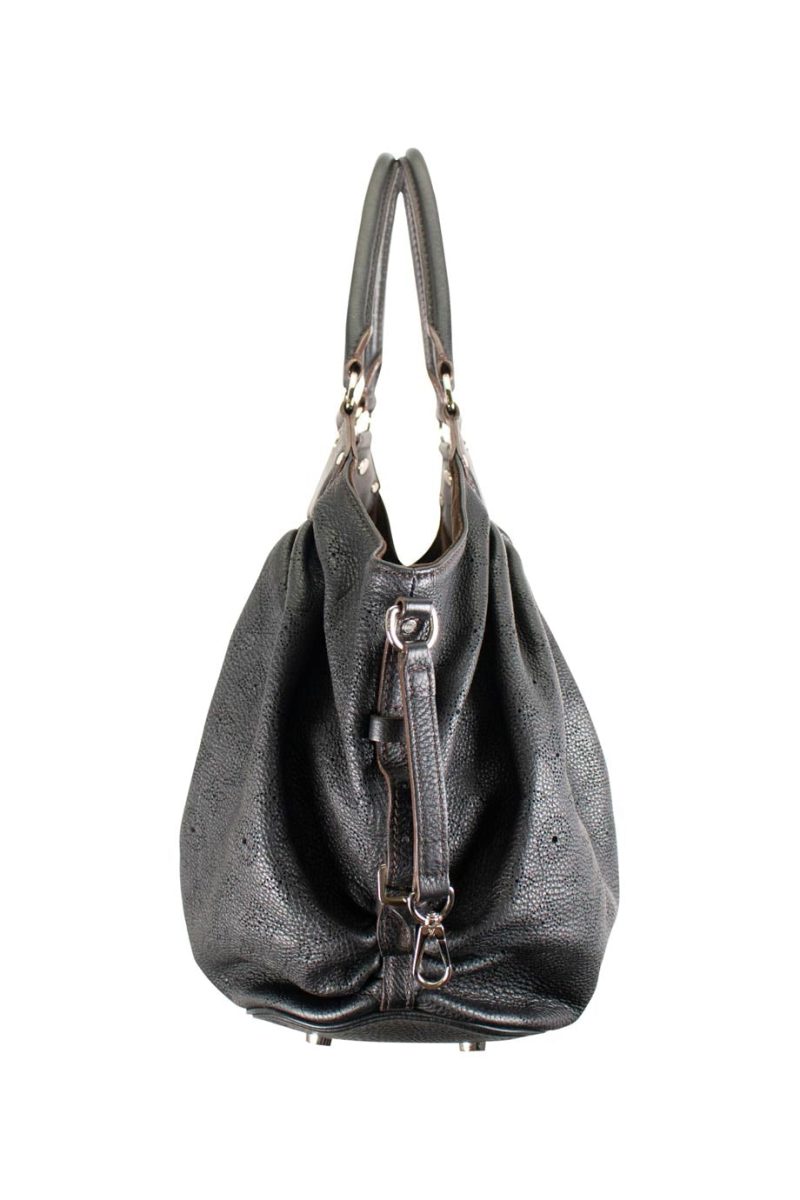 LOUIS VUITTON Black leather 'Mahina' slouchy shoulder bag with perforated monogram and silver-tone hardware - Logoexplore - Image 3